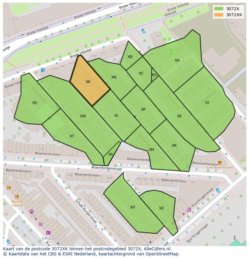 Afbeelding van het postcodegebied 3072 XK op de kaart.