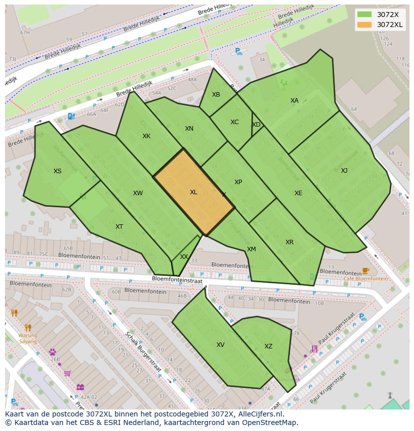 Afbeelding van het postcodegebied 3072 XL op de kaart.
