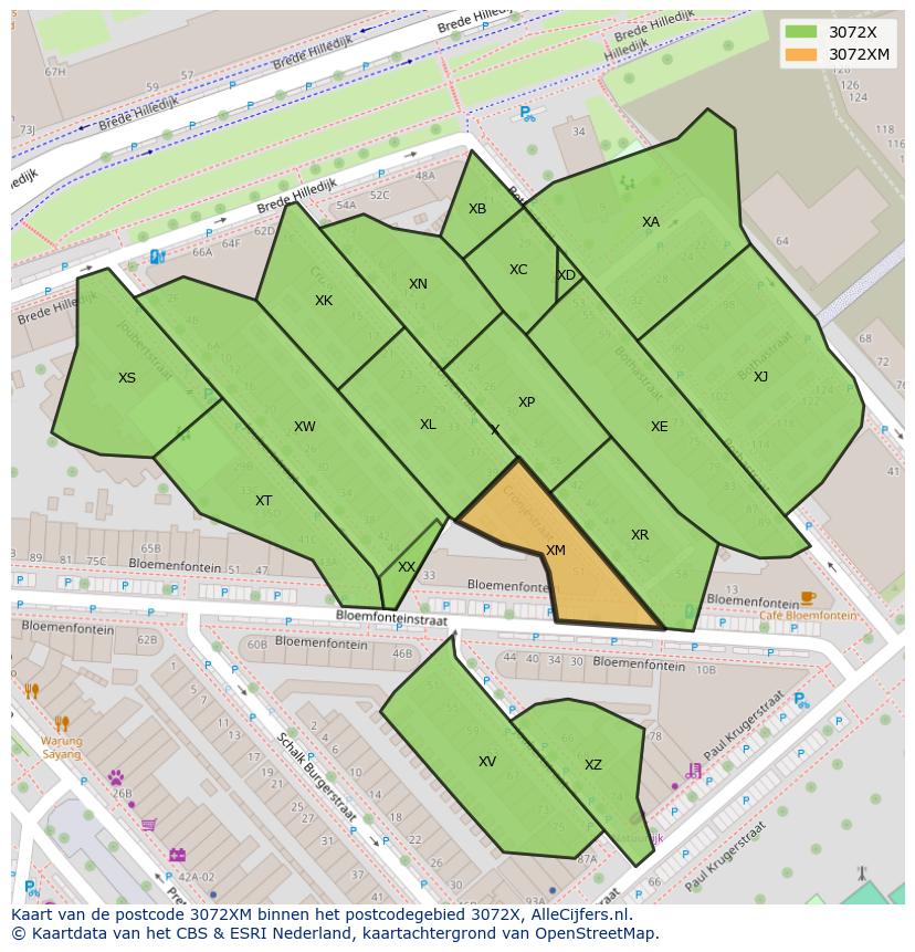 Afbeelding van het postcodegebied 3072 XM op de kaart.