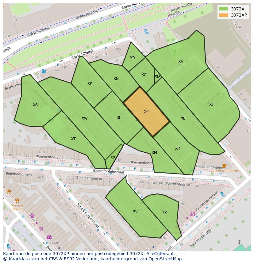 Afbeelding van het postcodegebied 3072 XP op de kaart.