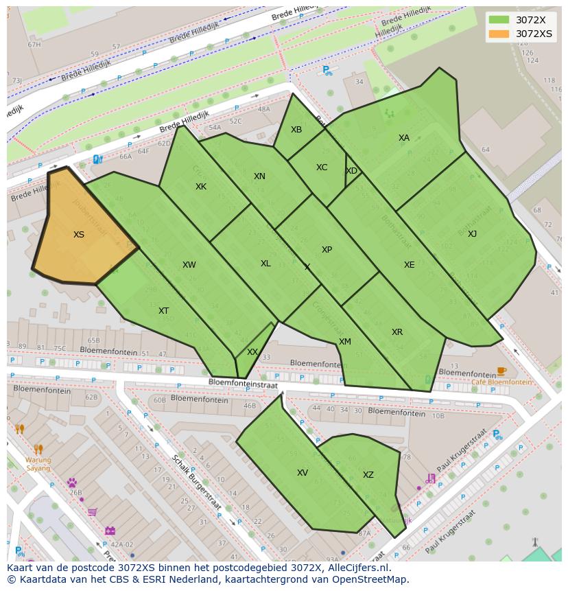 Afbeelding van het postcodegebied 3072 XS op de kaart.