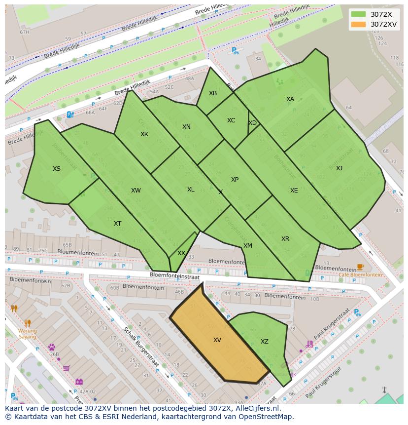 Afbeelding van het postcodegebied 3072 XV op de kaart.