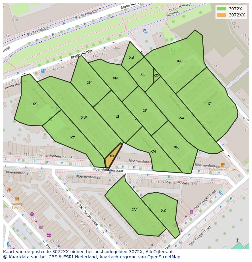 Afbeelding van het postcodegebied 3072 XX op de kaart.