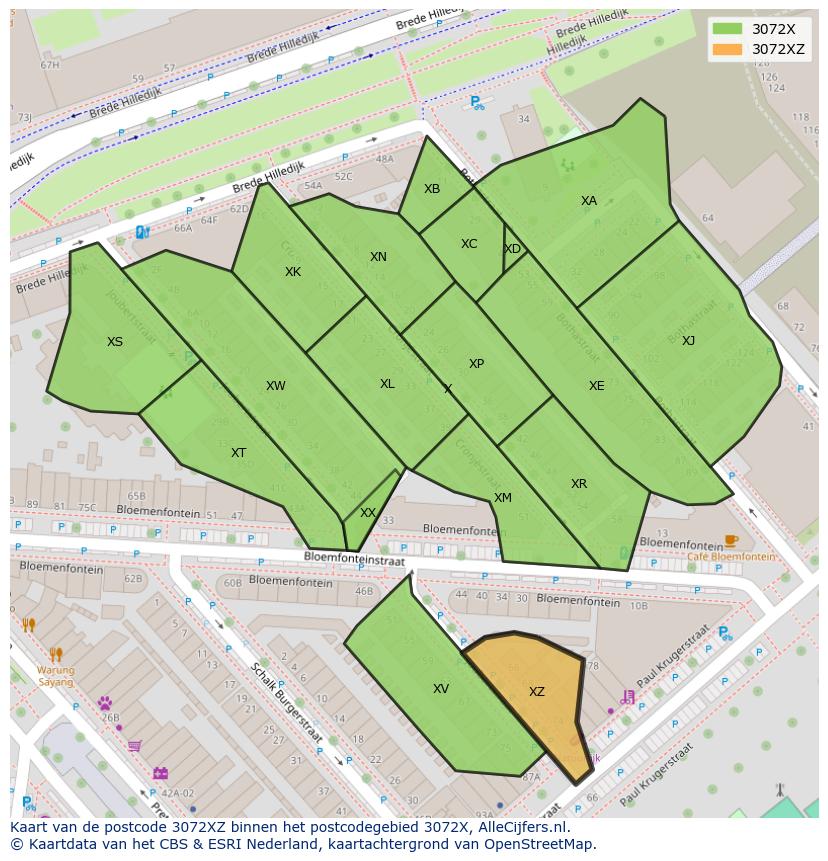 Afbeelding van het postcodegebied 3072 XZ op de kaart.