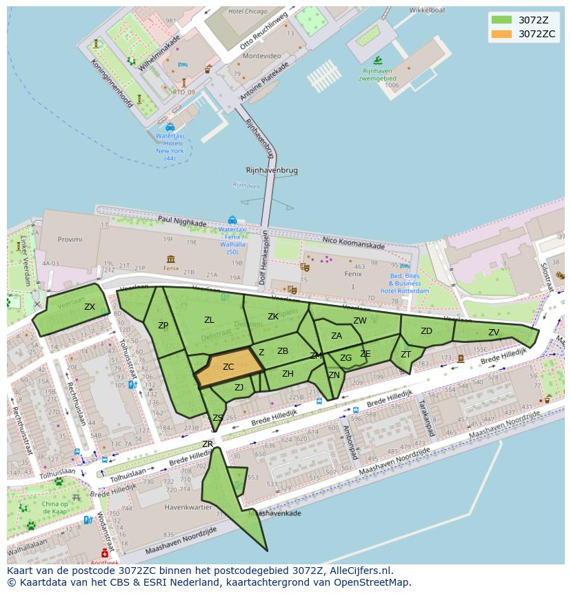 Afbeelding van het postcodegebied 3072 ZC op de kaart.