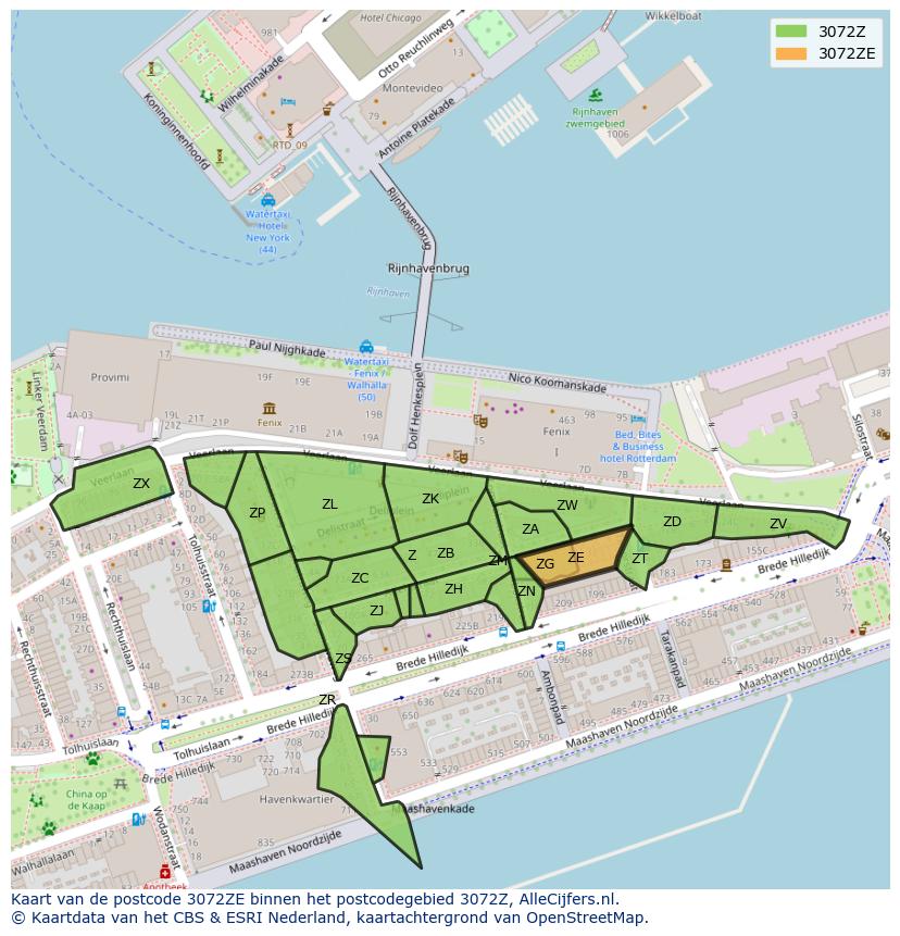 Afbeelding van het postcodegebied 3072 ZE op de kaart.