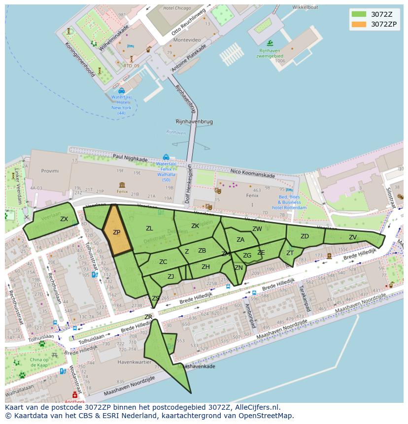 Afbeelding van het postcodegebied 3072 ZP op de kaart.