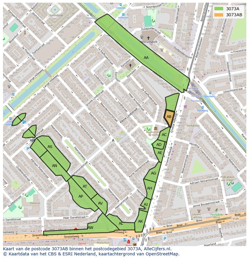 Afbeelding van het postcodegebied 3073 AB op de kaart.