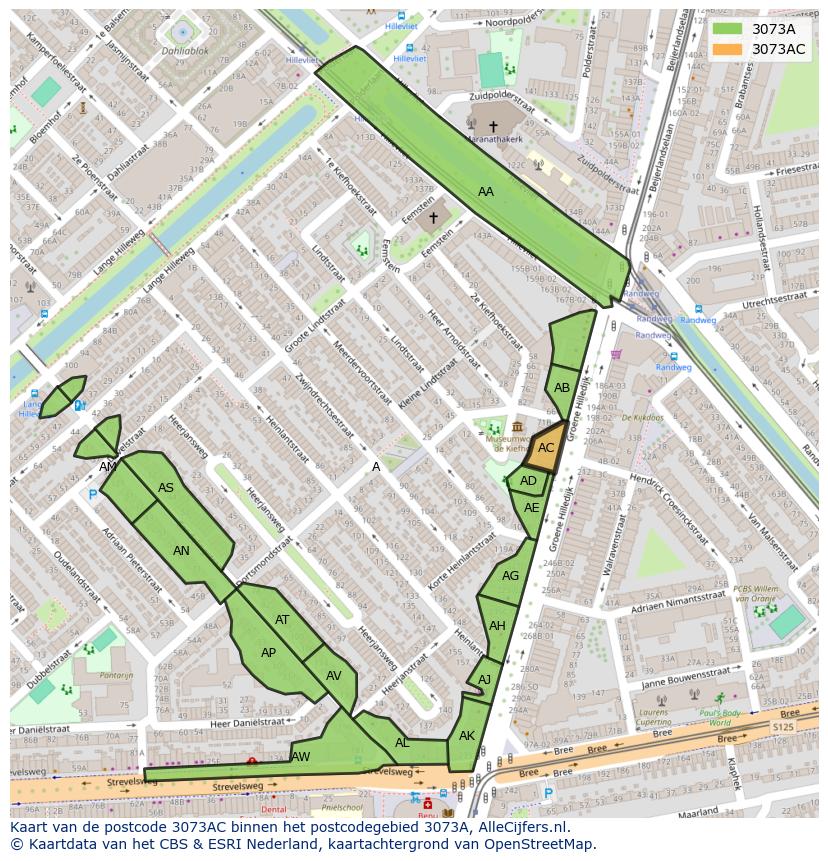 Afbeelding van het postcodegebied 3073 AC op de kaart.