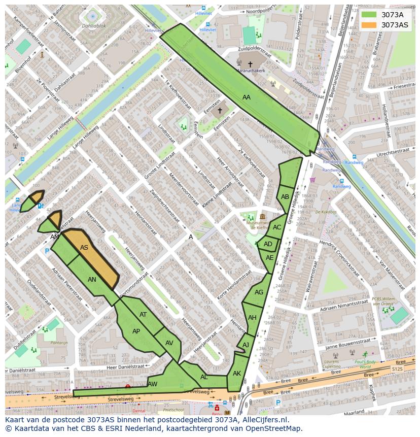 Afbeelding van het postcodegebied 3073 AS op de kaart.