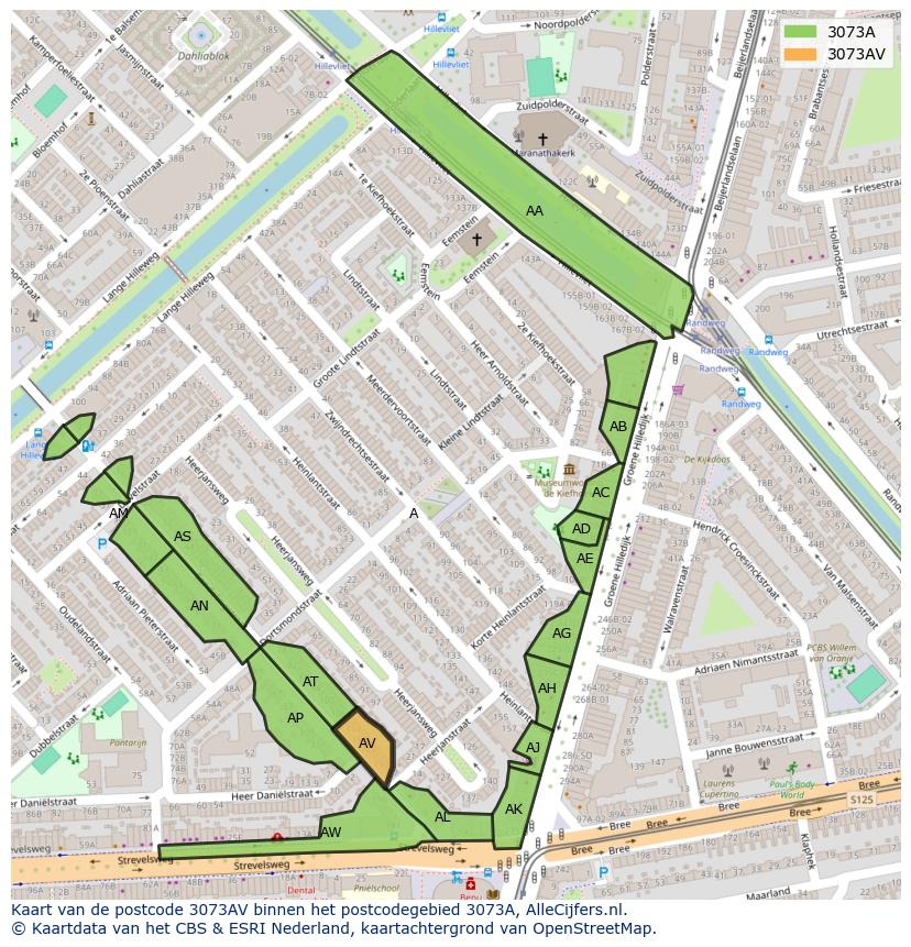Afbeelding van het postcodegebied 3073 AV op de kaart.