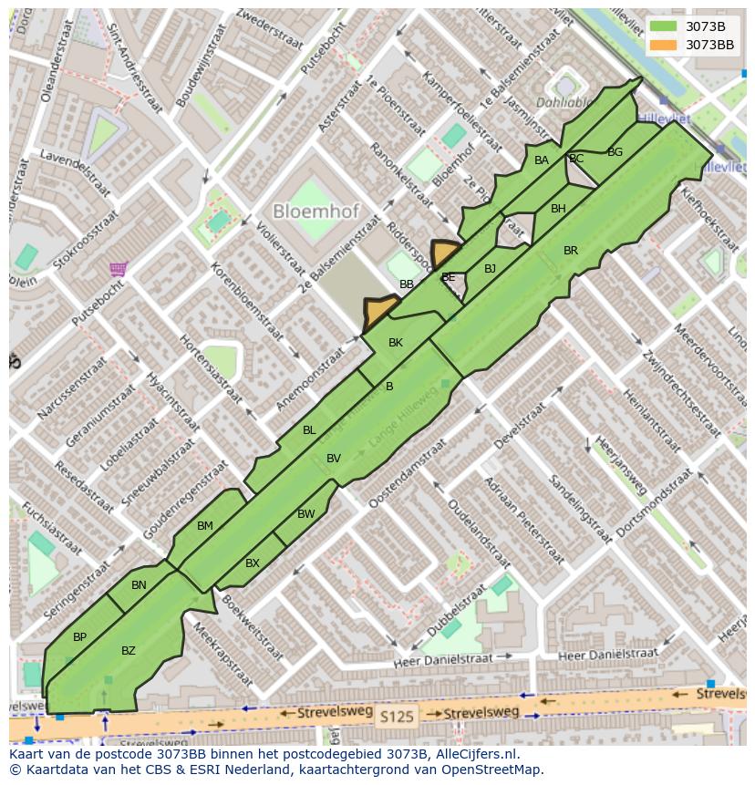 Afbeelding van het postcodegebied 3073 BB op de kaart.