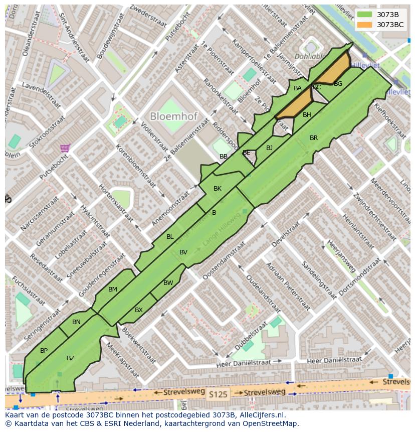 Afbeelding van het postcodegebied 3073 BC op de kaart.