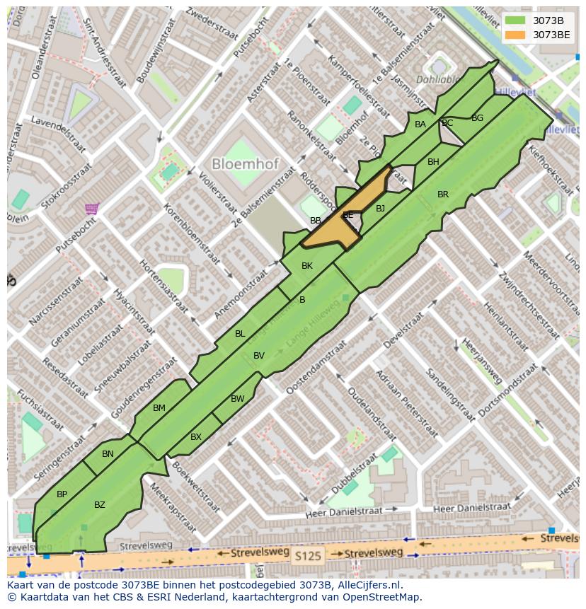Afbeelding van het postcodegebied 3073 BE op de kaart.