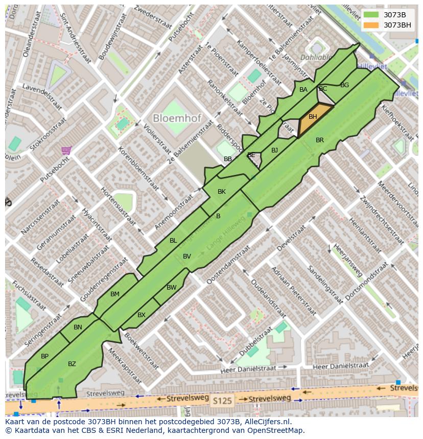 Afbeelding van het postcodegebied 3073 BH op de kaart.
