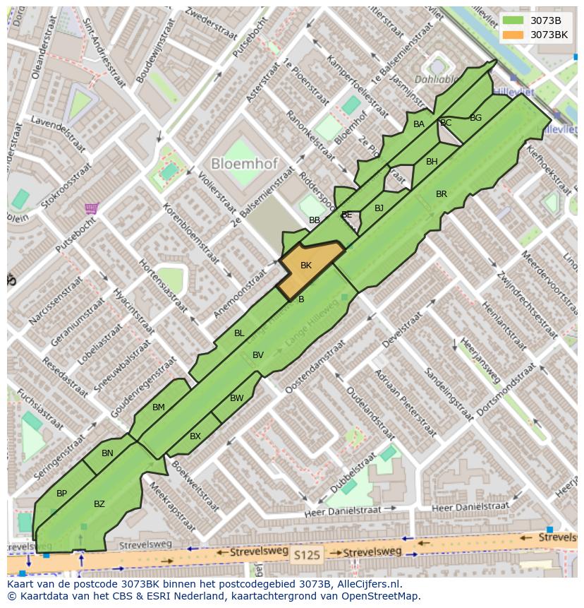 Afbeelding van het postcodegebied 3073 BK op de kaart.