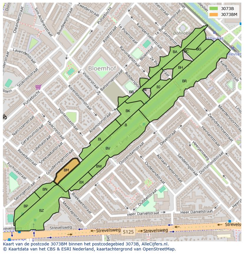 Afbeelding van het postcodegebied 3073 BM op de kaart.