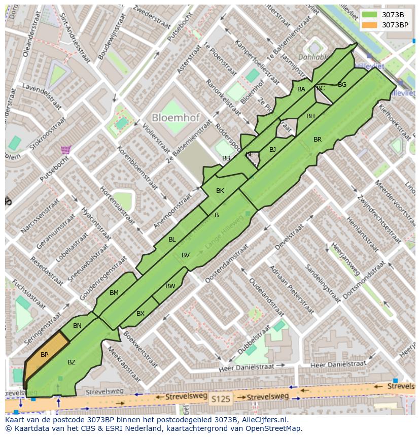 Afbeelding van het postcodegebied 3073 BP op de kaart.