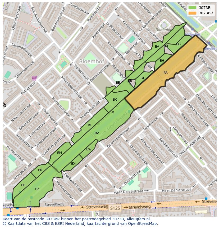 Afbeelding van het postcodegebied 3073 BR op de kaart.