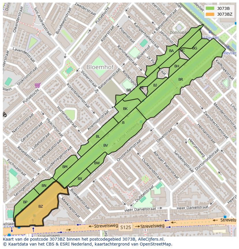Afbeelding van het postcodegebied 3073 BZ op de kaart.