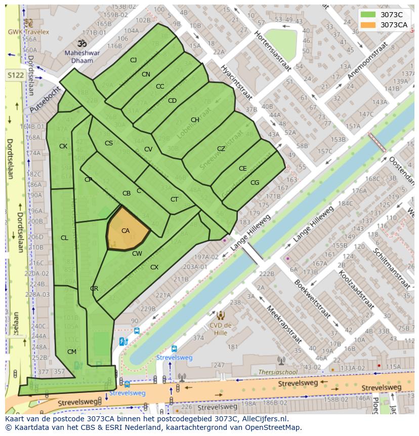 Afbeelding van het postcodegebied 3073 CA op de kaart.