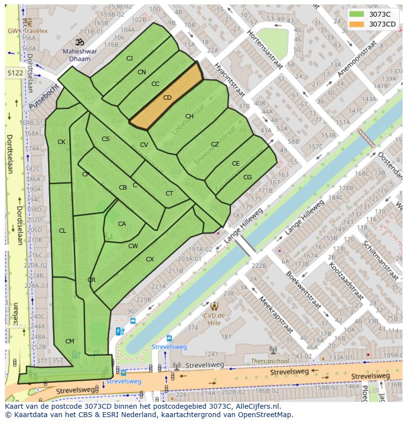 Afbeelding van het postcodegebied 3073 CD op de kaart.