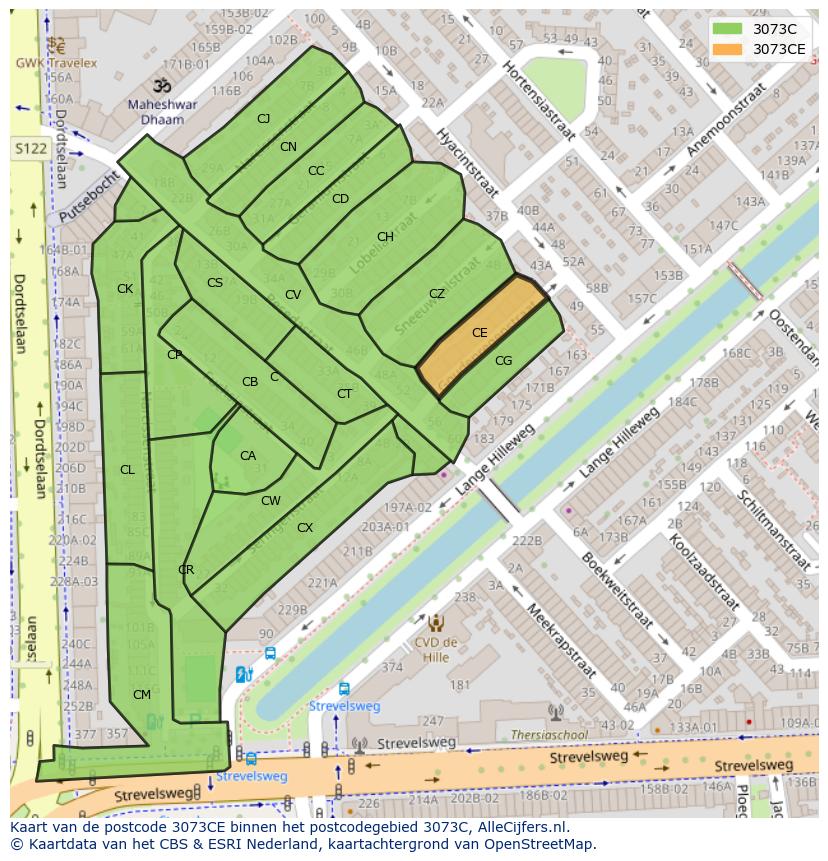 Afbeelding van het postcodegebied 3073 CE op de kaart.
