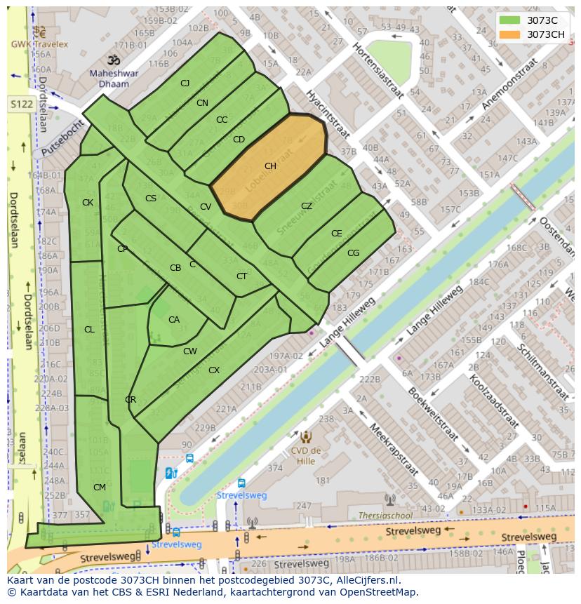 Afbeelding van het postcodegebied 3073 CH op de kaart.