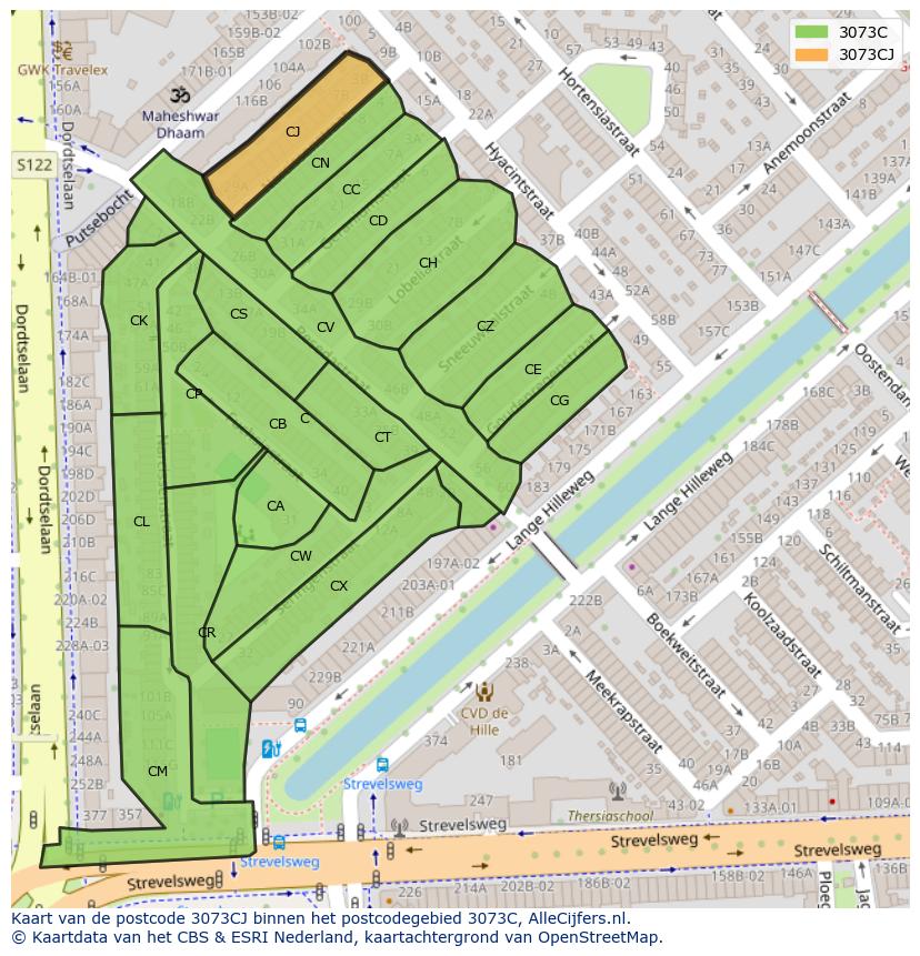 Afbeelding van het postcodegebied 3073 CJ op de kaart.