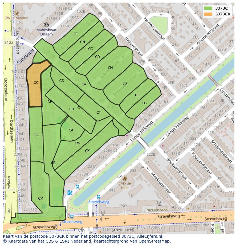 Afbeelding van het postcodegebied 3073 CK op de kaart.