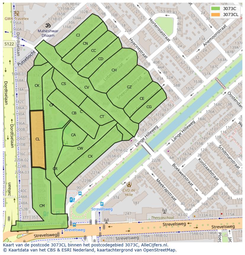 Afbeelding van het postcodegebied 3073 CL op de kaart.