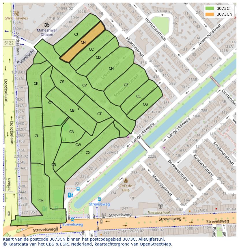 Afbeelding van het postcodegebied 3073 CN op de kaart.