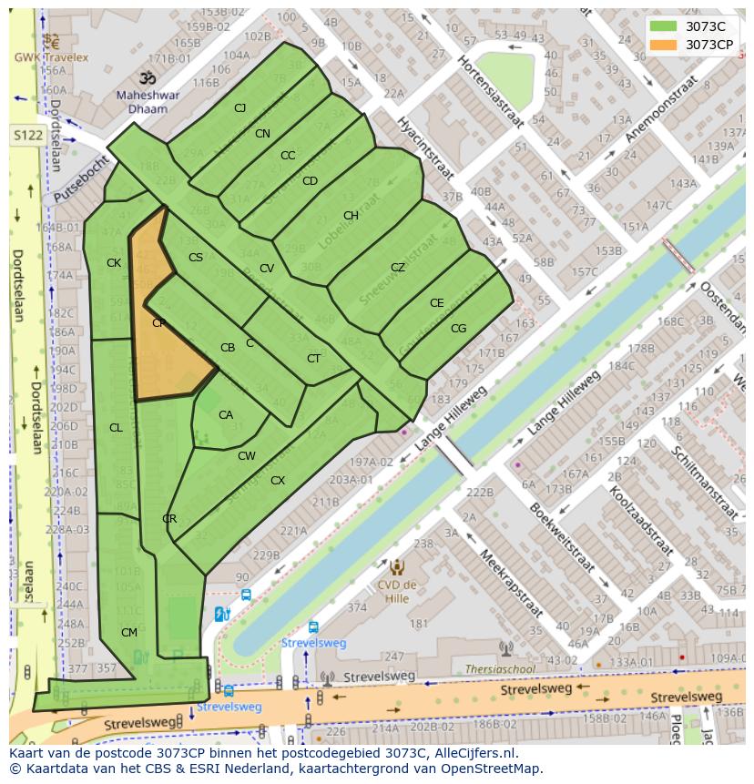 Afbeelding van het postcodegebied 3073 CP op de kaart.