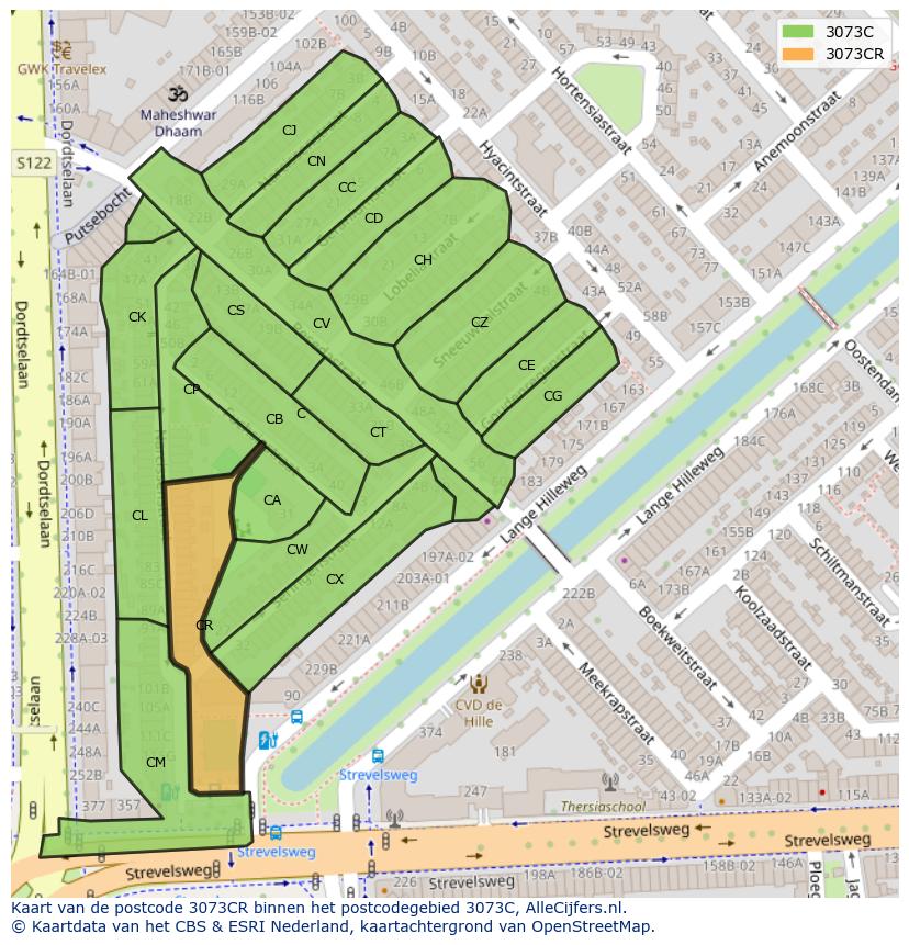 Afbeelding van het postcodegebied 3073 CR op de kaart.