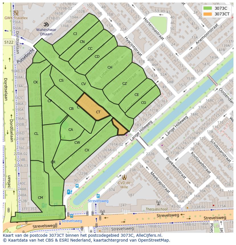 Afbeelding van het postcodegebied 3073 CT op de kaart.