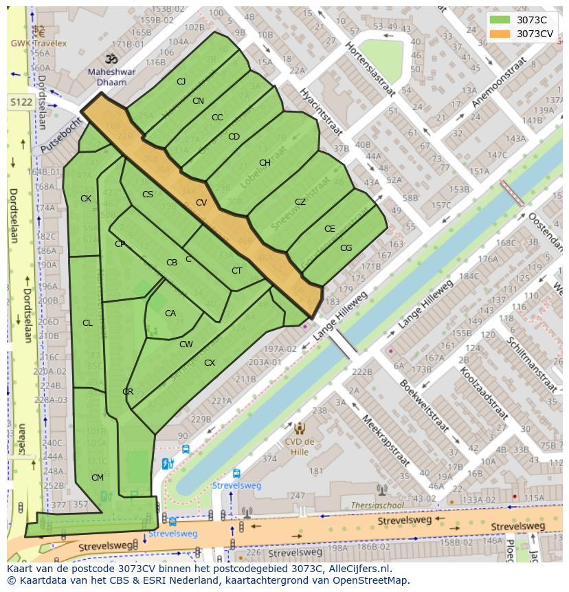 Afbeelding van het postcodegebied 3073 CV op de kaart.