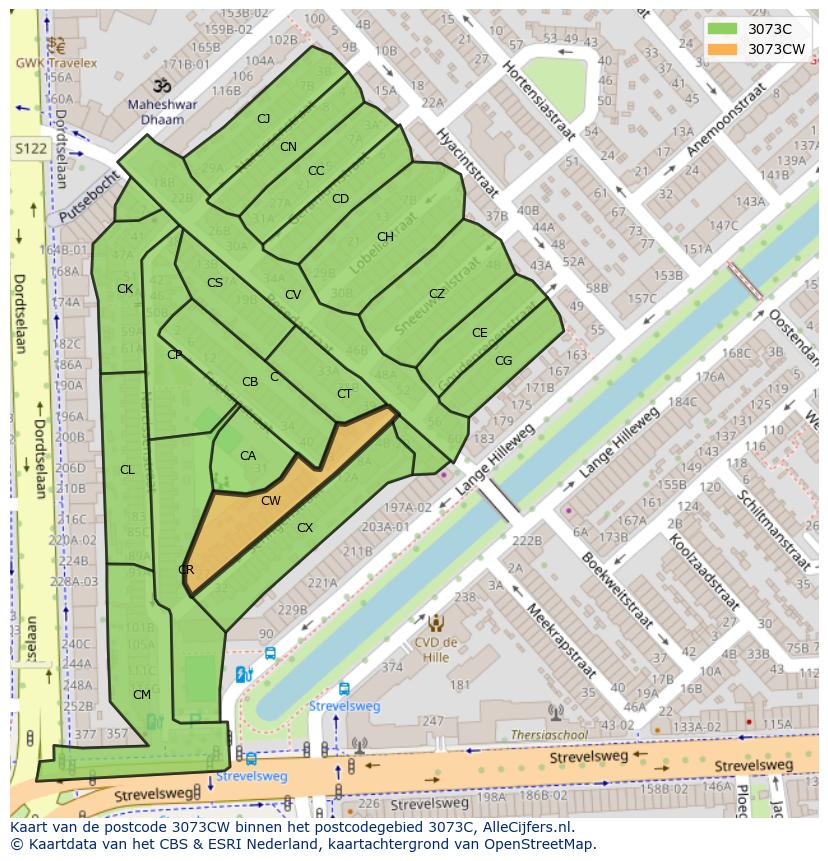 Afbeelding van het postcodegebied 3073 CW op de kaart.