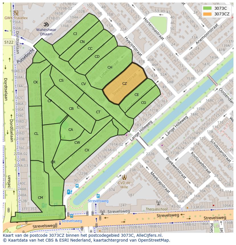 Afbeelding van het postcodegebied 3073 CZ op de kaart.