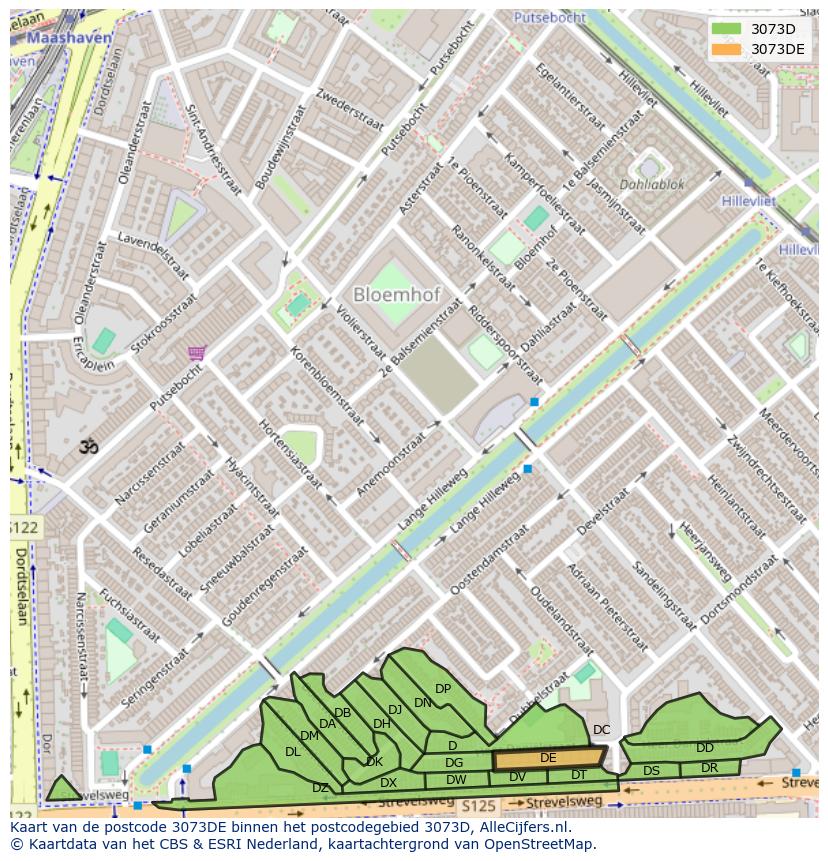 Afbeelding van het postcodegebied 3073 DE op de kaart.
