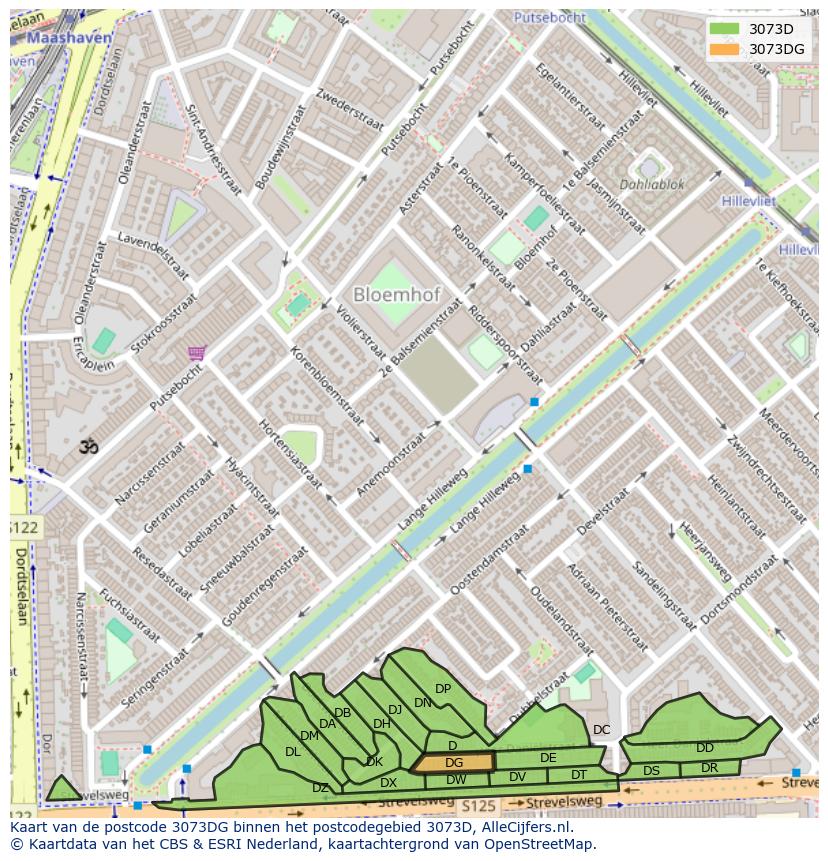 Afbeelding van het postcodegebied 3073 DG op de kaart.