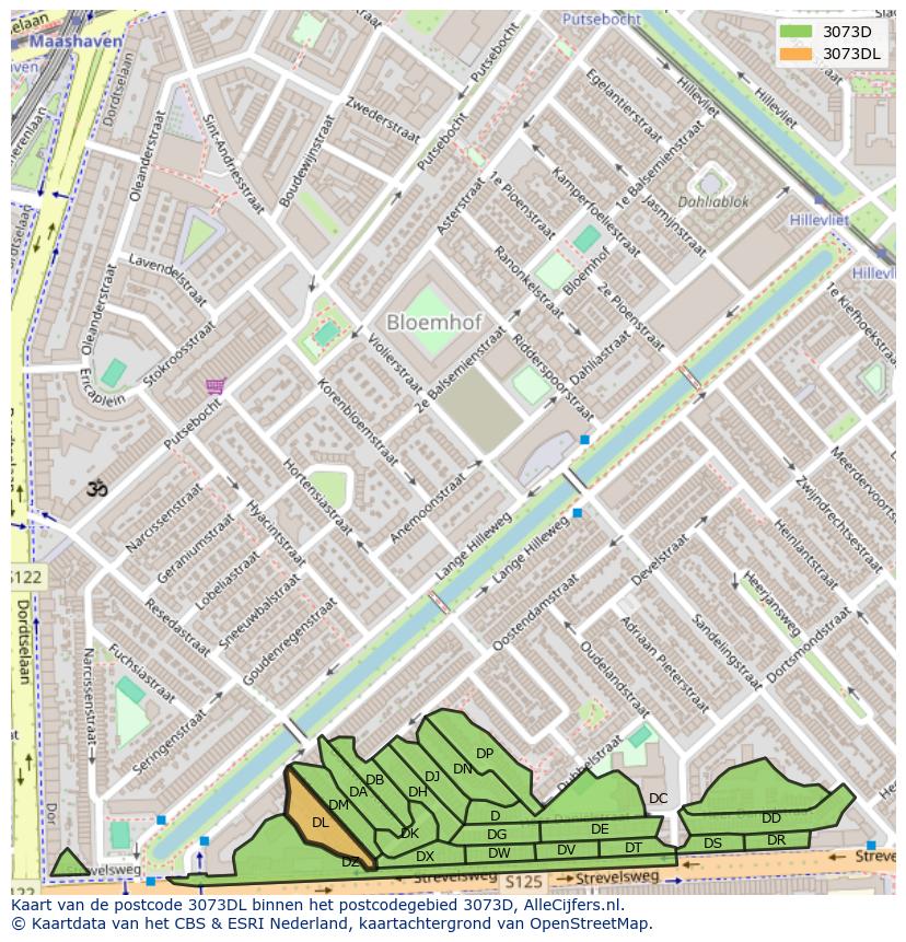 Afbeelding van het postcodegebied 3073 DL op de kaart.
