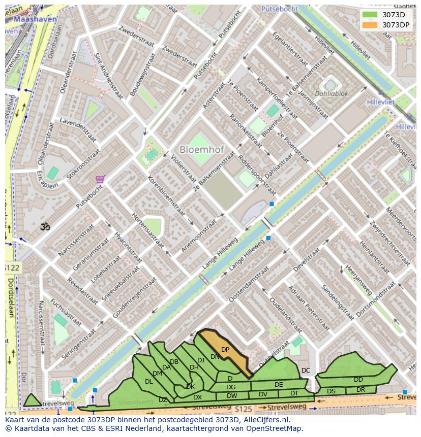 Afbeelding van het postcodegebied 3073 DP op de kaart.