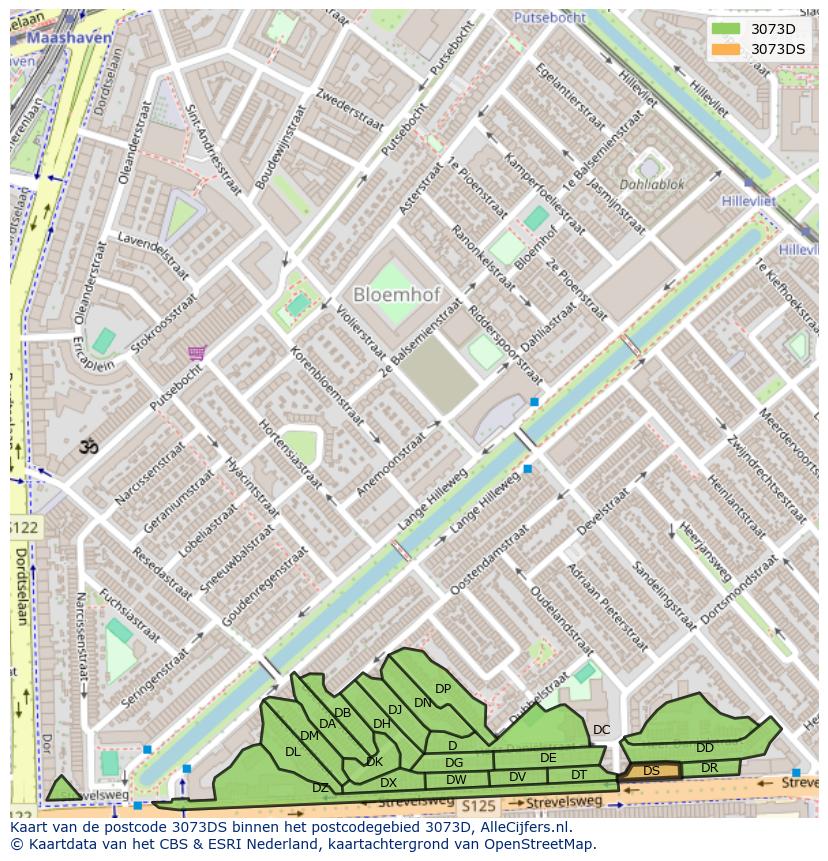 Afbeelding van het postcodegebied 3073 DS op de kaart.