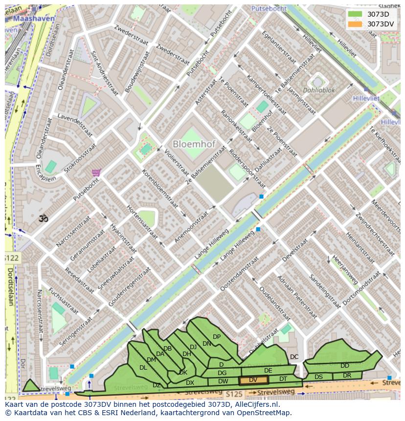 Afbeelding van het postcodegebied 3073 DV op de kaart.