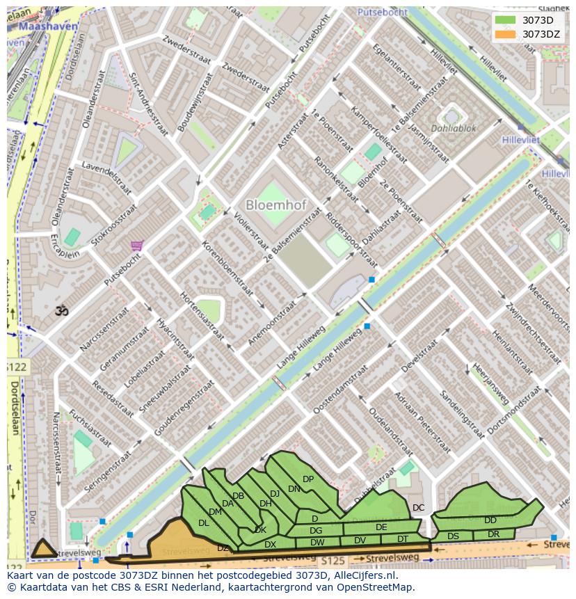 Afbeelding van het postcodegebied 3073 DZ op de kaart.