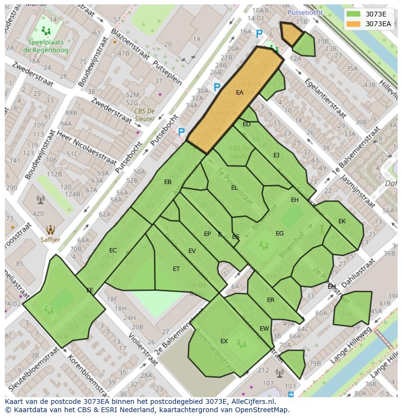 Afbeelding van het postcodegebied 3073 EA op de kaart.