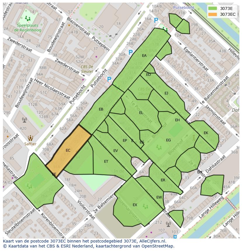 Afbeelding van het postcodegebied 3073 EC op de kaart.