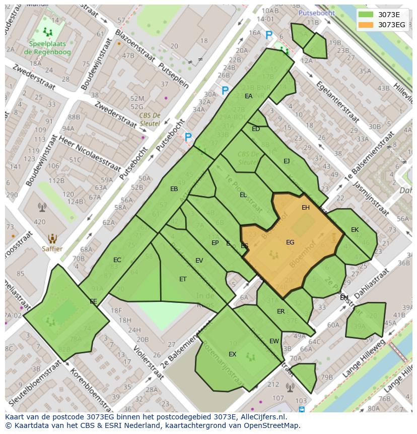 Afbeelding van het postcodegebied 3073 EG op de kaart.