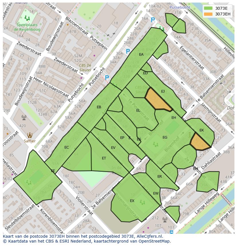 Afbeelding van het postcodegebied 3073 EH op de kaart.