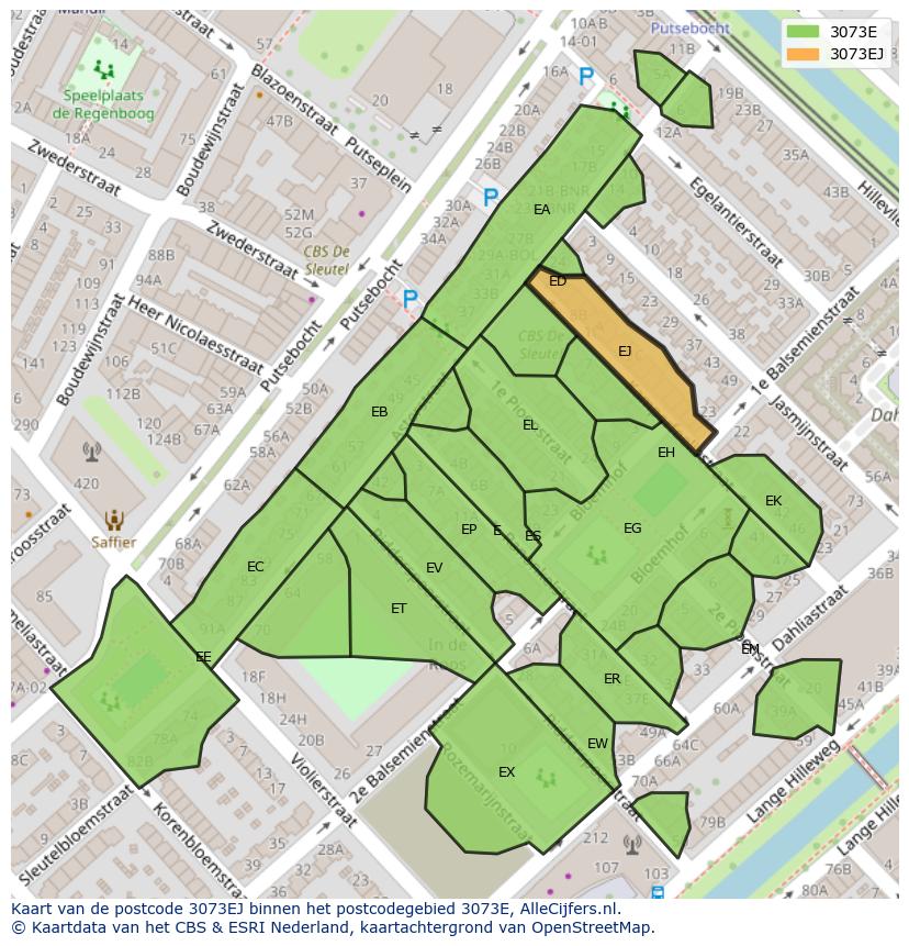 Afbeelding van het postcodegebied 3073 EJ op de kaart.